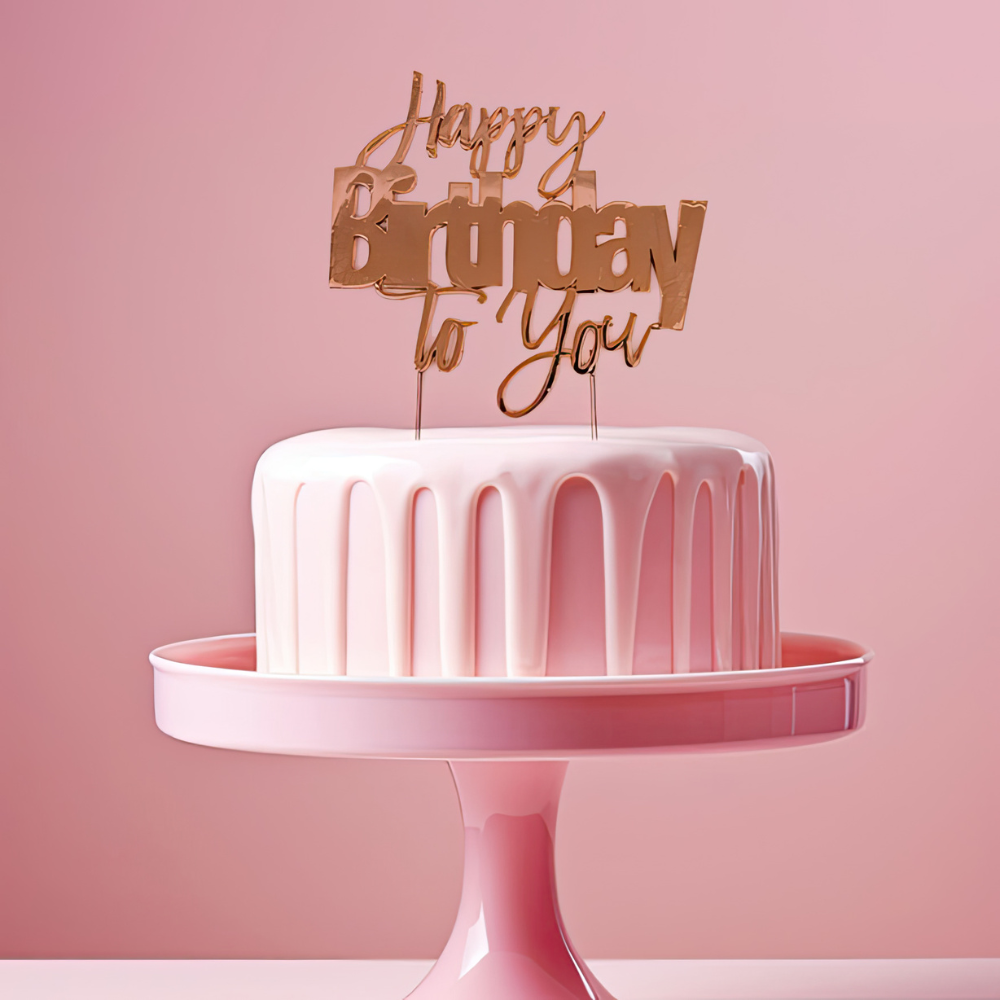 Cake & Candle Rose Gold-Plated Happy Birthday To You Cake Topper(3)