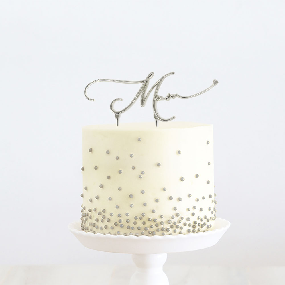 Cake & Candle Silver-Plated Mum Cake Topper