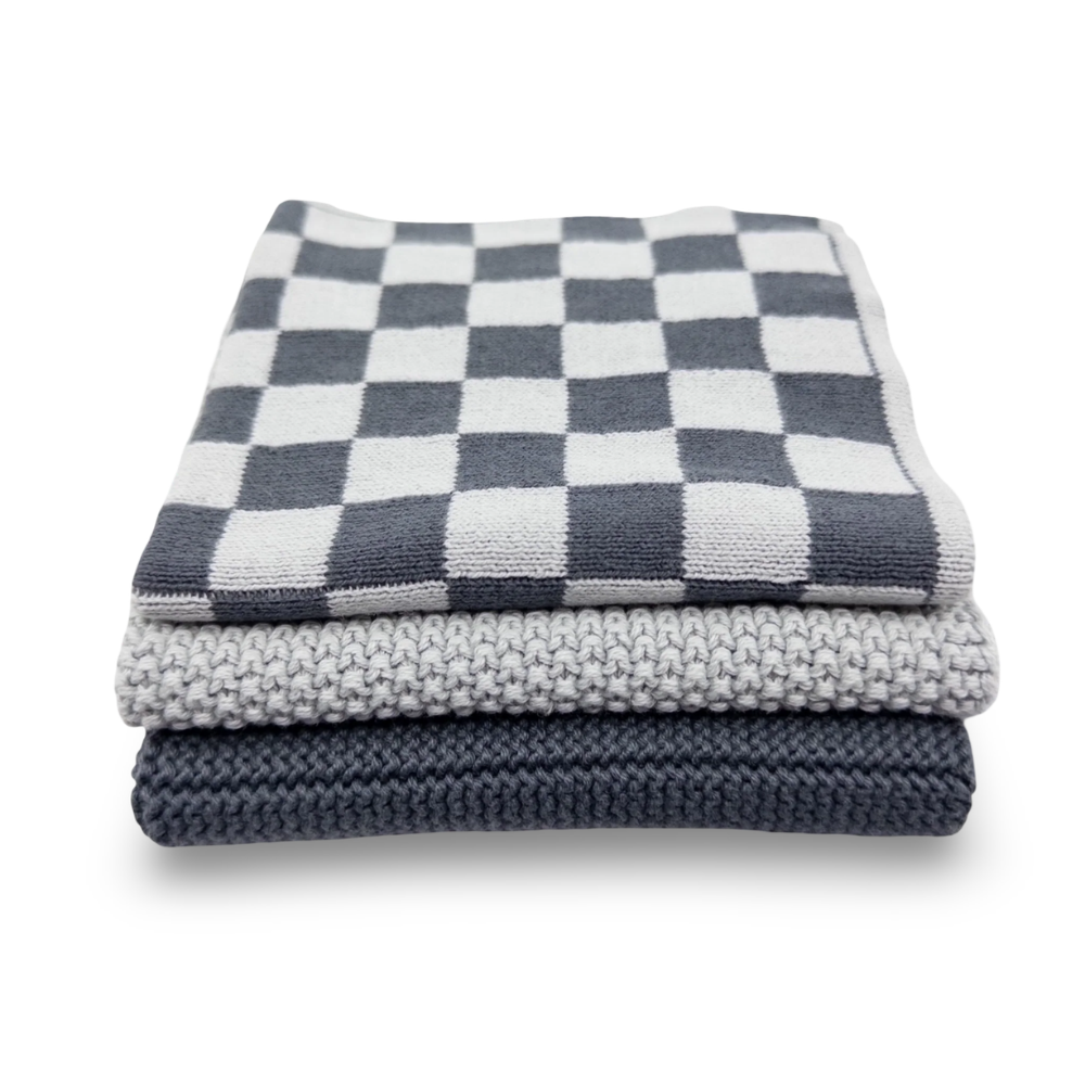 Ecovask Mixed Cloths 3 Pack Graphite Lunar Chequer