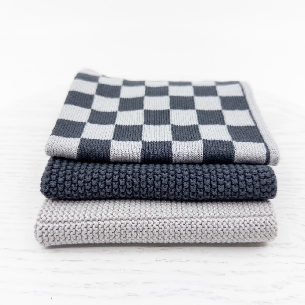 Ecovask Mixed Cloths 3 Pack Graphite Lunar Chequer