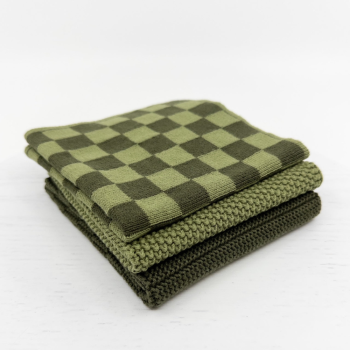 Ecovask Mixed Cloths 3 Pack Olive Moss Chequer (2)