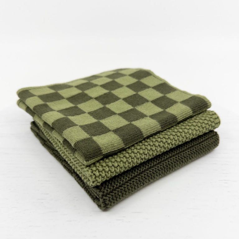Ecovask Mixed Cloths 3 Pack Olive Moss Chequer (2)