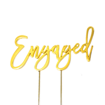 Cake & Candle Gold-Plated Engaged Cake Topper