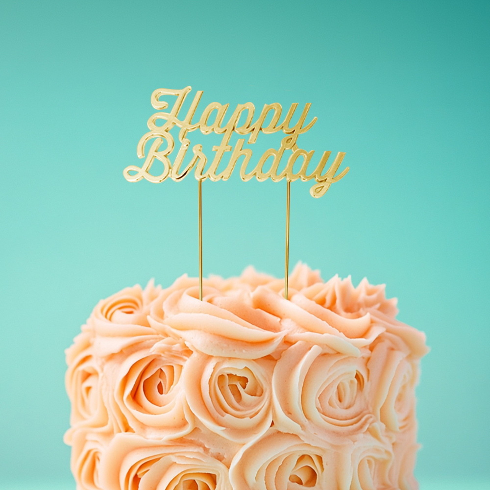 Gold-Plated Happy Birthday Cake Topper(2)