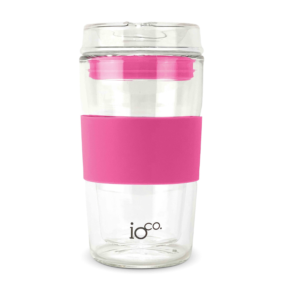 IOco 12oz Reusable Glass Coffee Travel Cup Bossy Pink