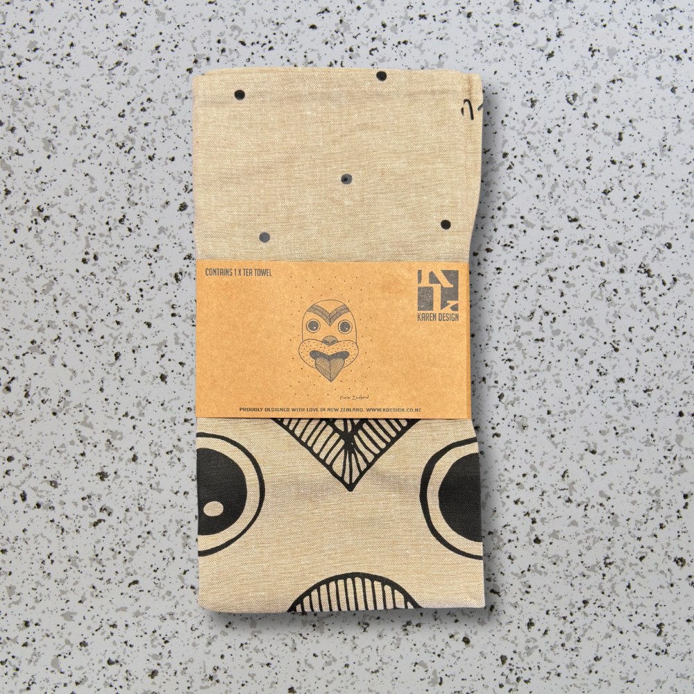 Karen Design Tea Towel Natural NZ Tiki (1)