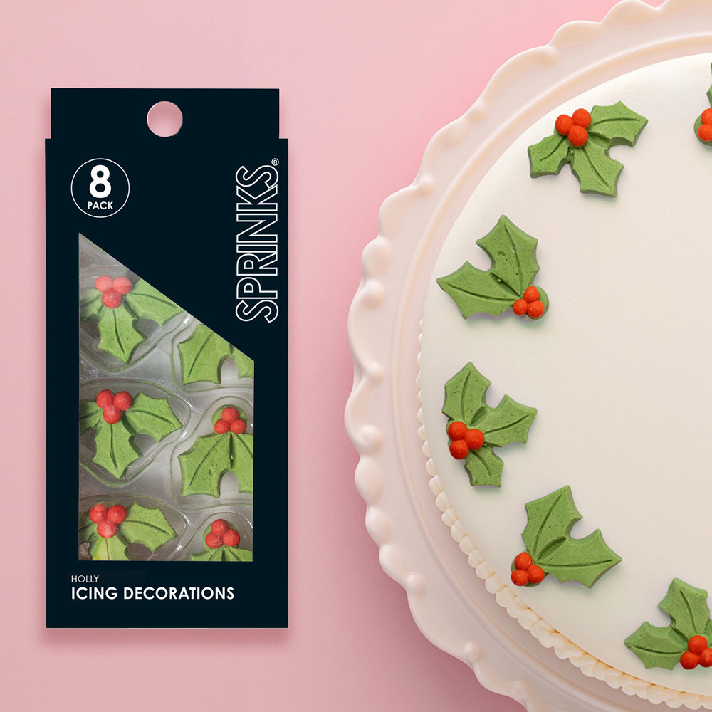 SPRINKS Icing Decorations HOLLY 8 pieces