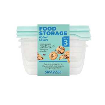 Snazzee Food Storage Set of 3 Square 600ml