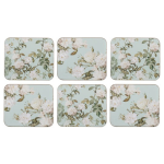 Six elegant rose mint rectangular coasters on a white background.