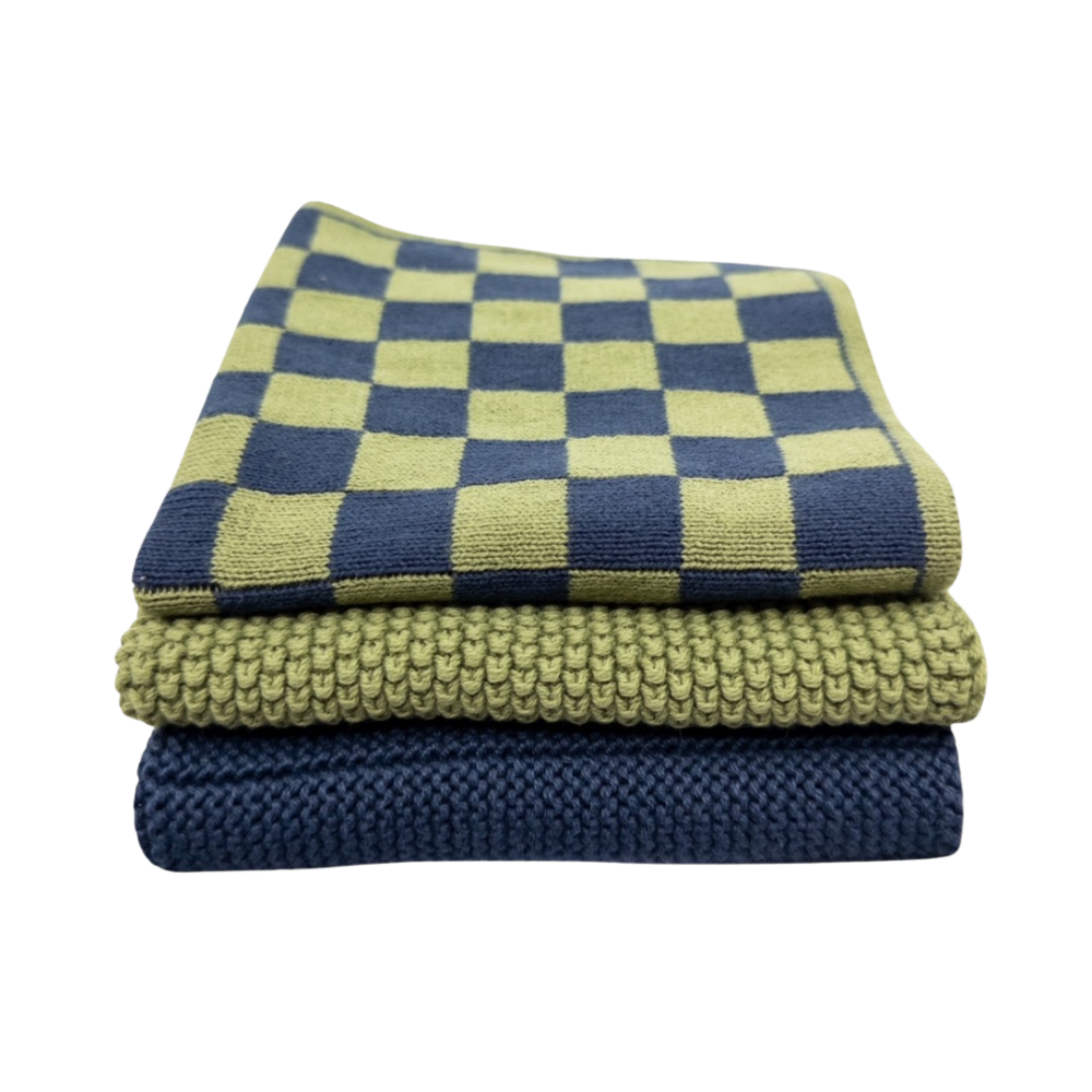 ecovask–navy-pistachio-chequer-kitchen-towel