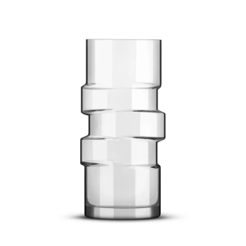 Glitch Collins cylindrical highball glass, with three offset "glitches" in the centre on a white background