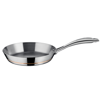Stainless Steel Axis Fry pan from side on showing the length of handle with a this copper band