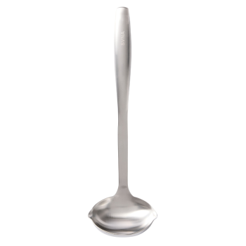 clear cut stainless steel ladle, white background