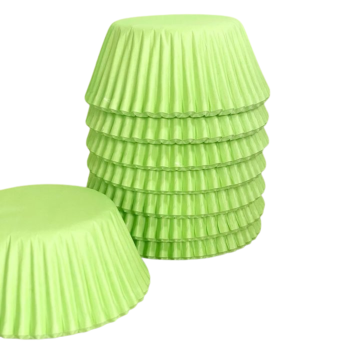 Stack of 408 Baking Cups Pastel Green on a white background.