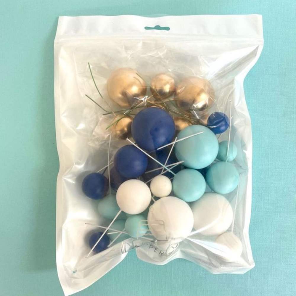 Cake-Craft-Deco-Foam-Ball-Topper-BLue-White-Gold (1)