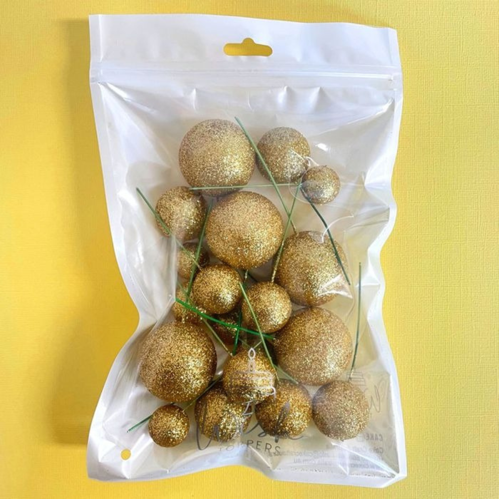 Cake-Craft-Deco-Foam-Ball-Topper-Baby-Gold-Glitter (2)