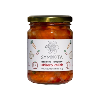 Symbiota Chilero Relish 210g on a white background.