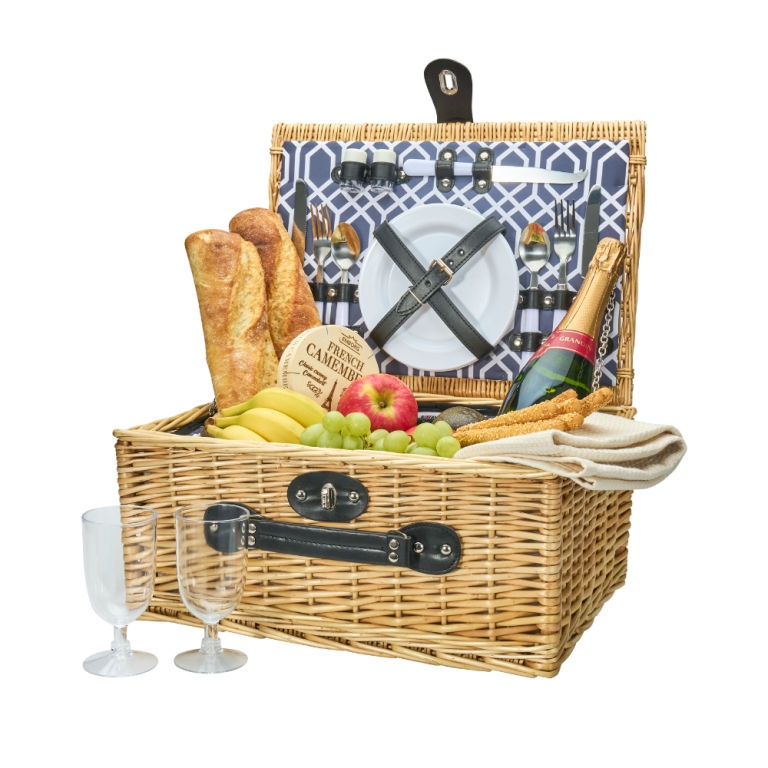 AVANTI 2 Person Wicker Picnic Basket Hamptons Blue Point