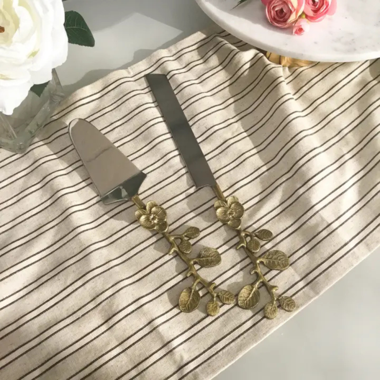 Aluminum & Gold Floral Handle Cake Servers Set of 2 (1)