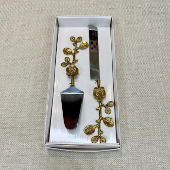Aluminum & Gold Floral Handle Cake Servers Set of 2 (2)