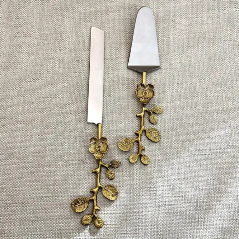 Aluminum & Gold Floral Handle Cake Servers Set of 2 (3)