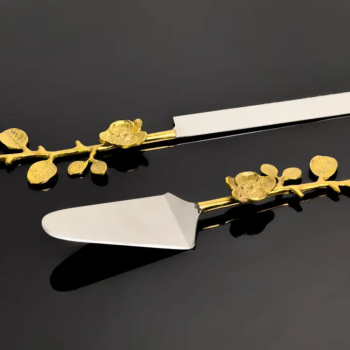 Aluminum & Gold Floral Handle Cake Servers Set of 2 (5)