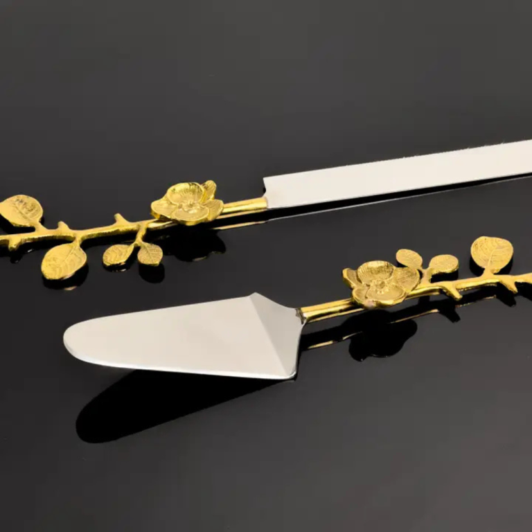 Aluminum & Gold Floral Handle Cake Servers Set of 2 (5)