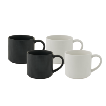 Bundanoon Mega Straight Mug 500ml Set 4 Embossed Black & White