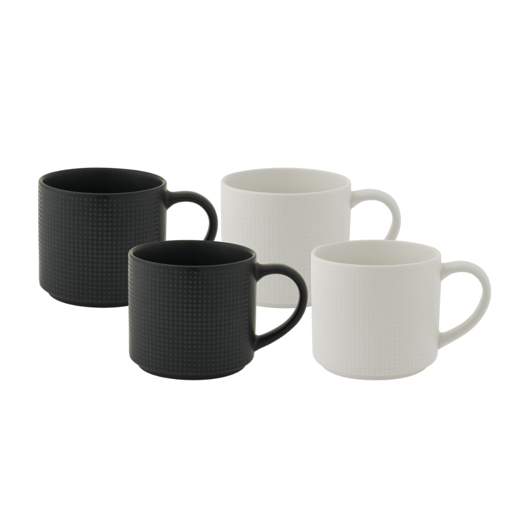 BUNDANOON Mega Straight Mug 500ml Set of 4 Emboss Blk & Wht