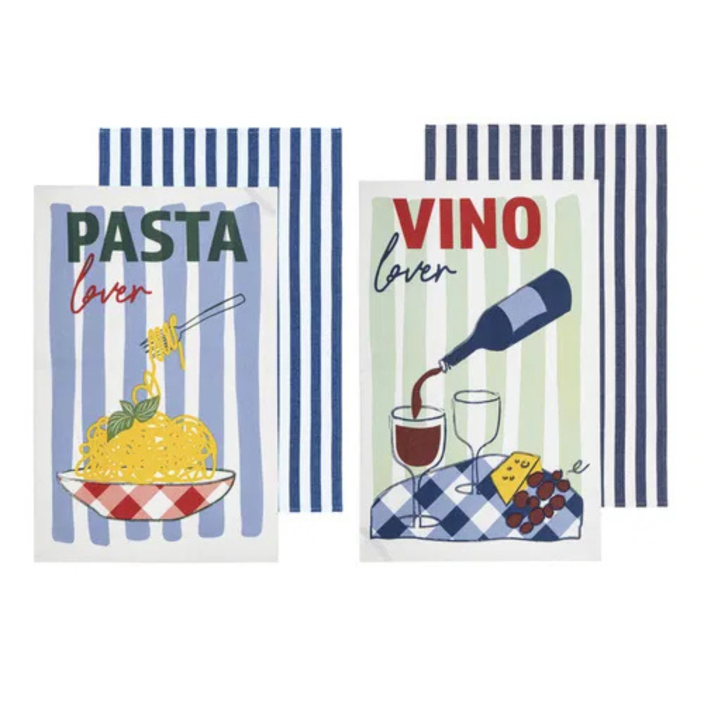 Capri Assorted Pasta + Wine 2pk Kitchen Towel