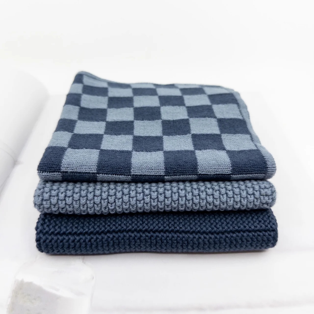 Ecovask Cloths Lite 3 Pack Navy Denim Chequer 25x25cm (1)