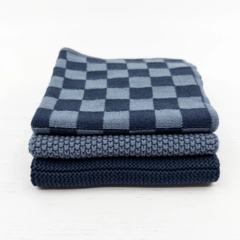 Ecovask Cloths Lite 3 Pack Navy Denim Chequer 25x25cm (2)