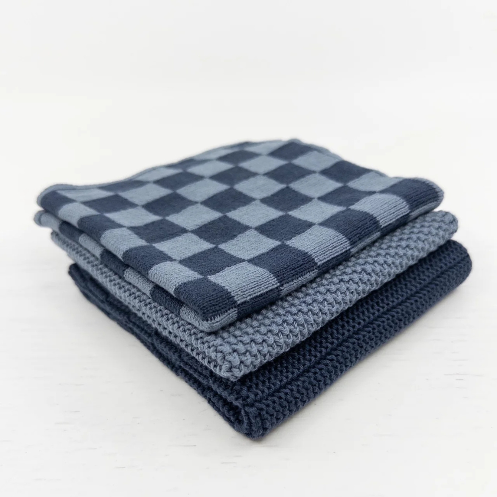 Ecovask Cloths Lite 3 Pack Navy Denim Chequer 25x25cm