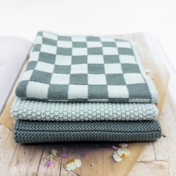 Ecovask Mixed Cloths 3 Pack Sea Foam Chequer (1)