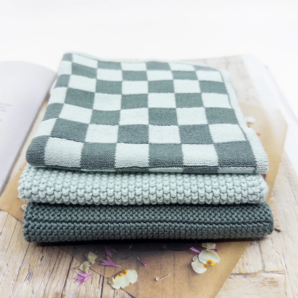Ecovask Mixed Cloths 3 Pack Sea Foam Chequer (1)