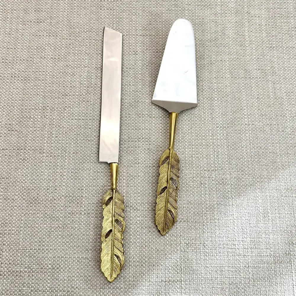 Gold Brass Handle Cake Servers Set of 2