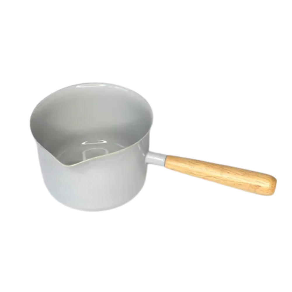 Grey Enamel Pot with wooden handle (1)