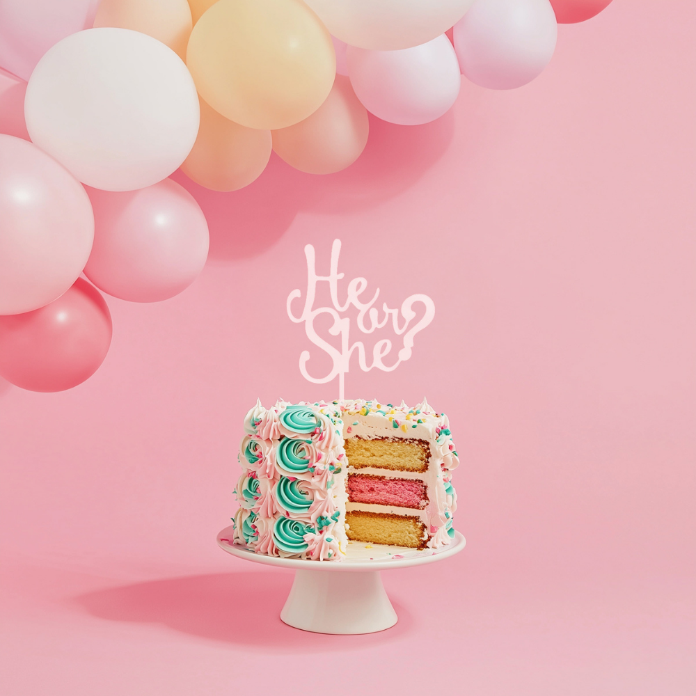HE or SHE Cake Topper White (1)