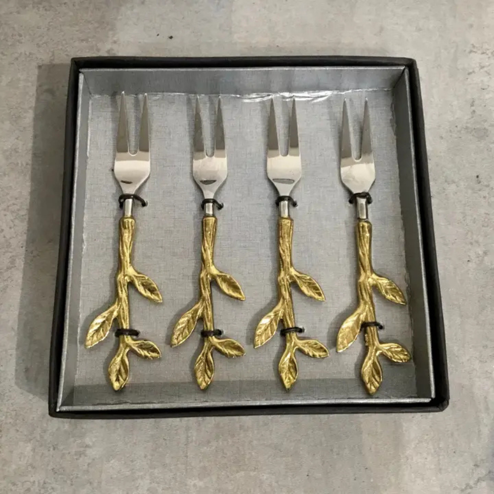 S.S & Gold Leaf Bud Handle Forks Set of 4 (1)