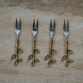 S.S & Gold Leaf Bud Handle Forks Set of 4 (2)
