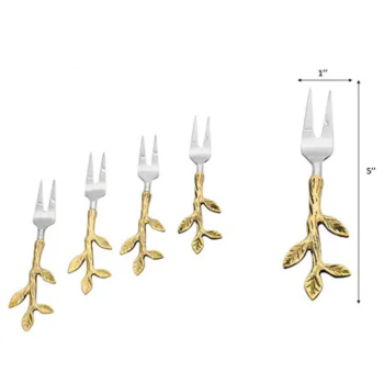 S.S & Gold Leaf Bud Handle Forks Set of 4 (3)