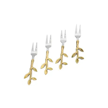 Leaf Bud Handle Stainless Steel Gold Forks Set of 4