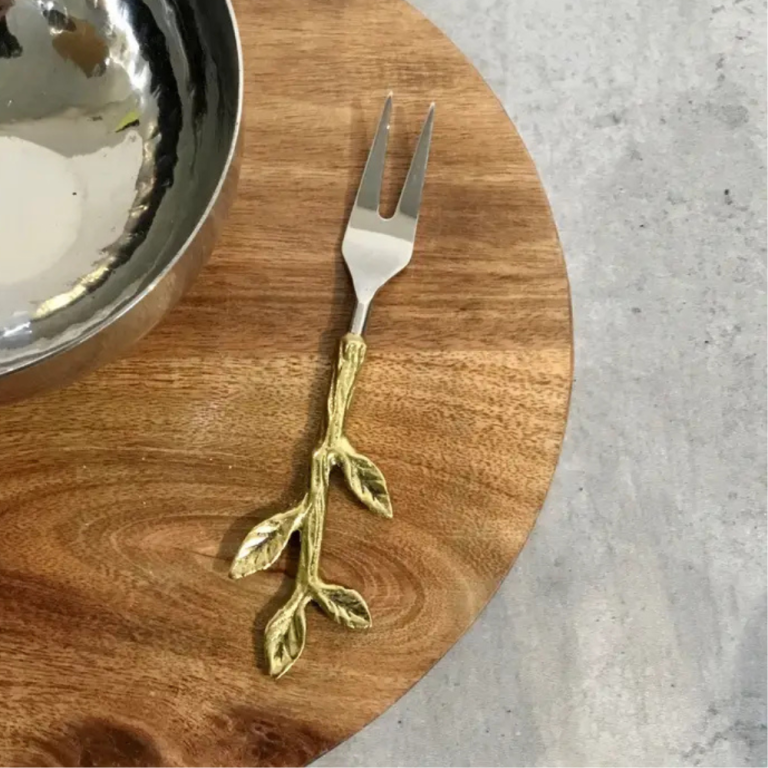 S.S & Gold Leaf Bud Handle Forks Set of 4