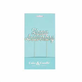 Cake & Candle Silver-Plated Happy Anniversary Cake Topper