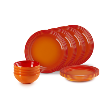 Le Creuset Stoneware 12 Piece Dinnerware Set Volcanic