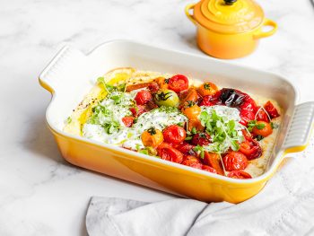 Le Creuset Nectar Stoneware Dish with tomato meal