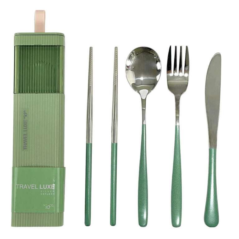 IOco Travel Luxe Stainless Steel Cutlery Set Chamapgne Silver Sage