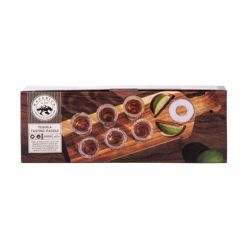 Maverick Tequila Tasting Paddle and Shot Glass Set (2)