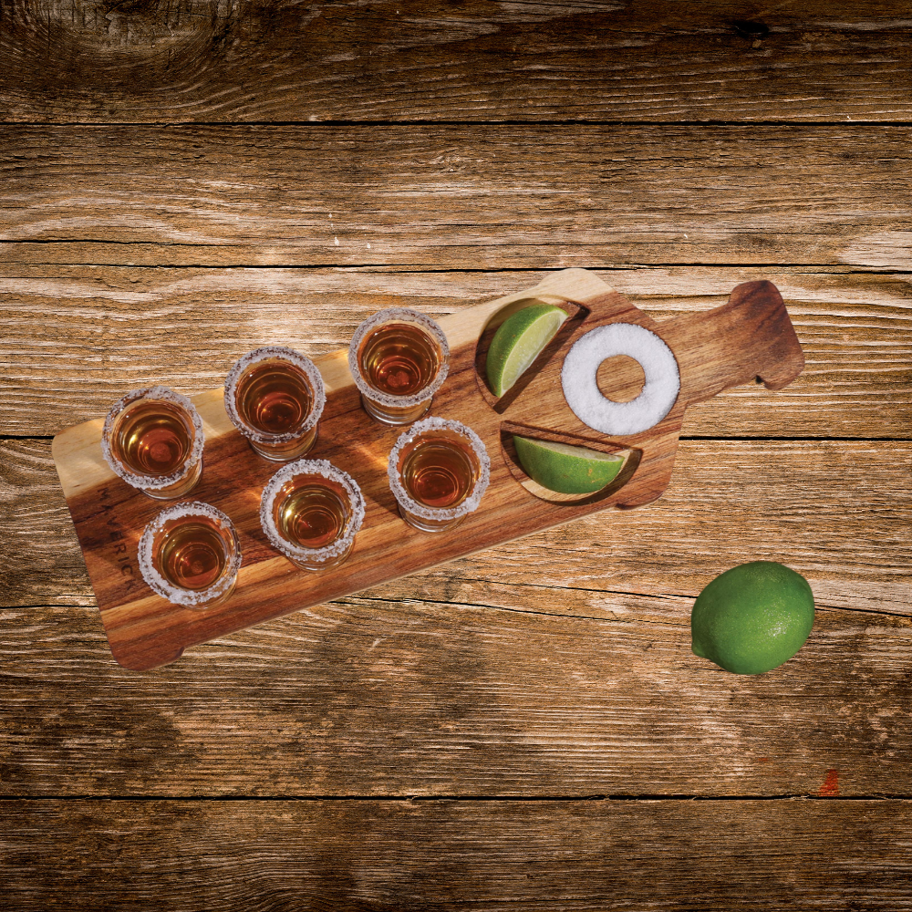 Maverick Tequila Tasting Paddle and Shot Glass Set (4)
