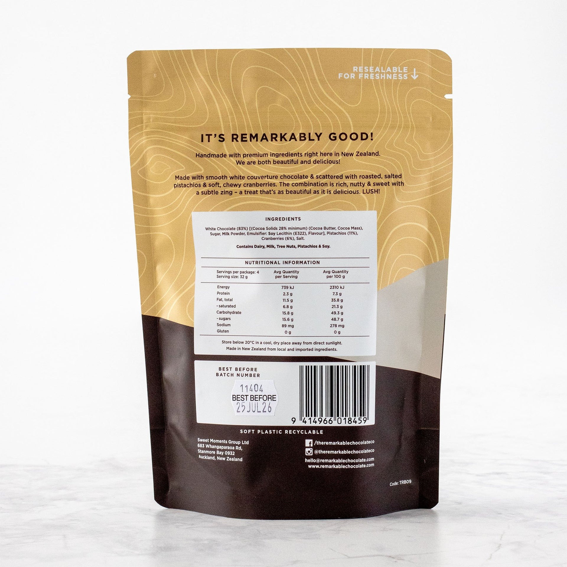 Remarkable Chocolate Bark Salted Pistachio And Cranberry 125g (6)